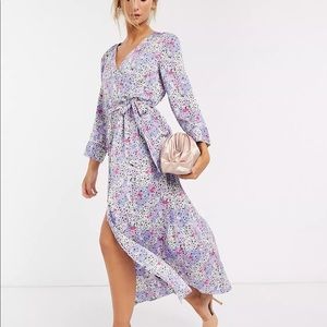 Vero Moda wrap maxi dress with blue and purple floral